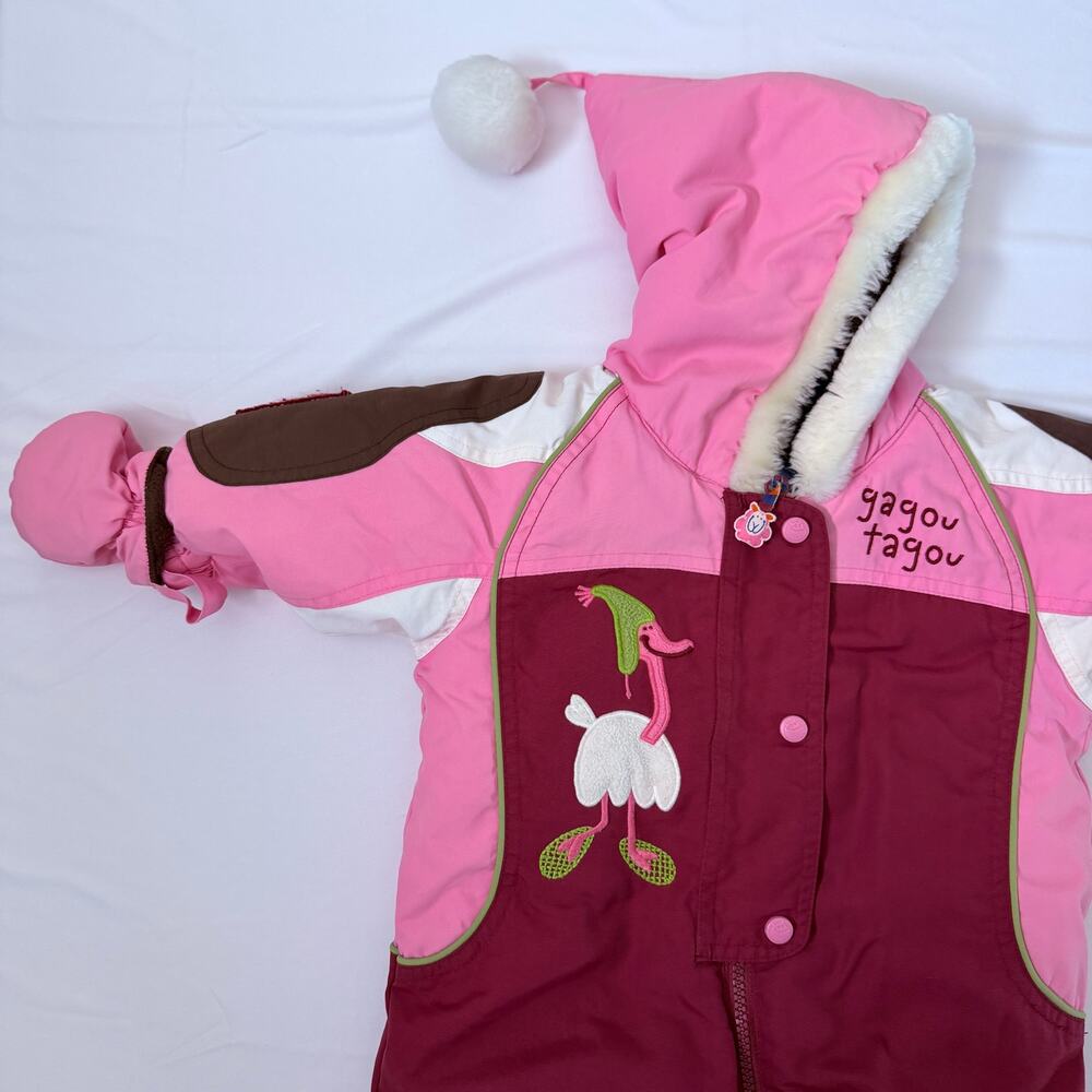 Gagou Tagou Snowflake Edition Embroidered Color Block Hooded Snowsuit Sz 6 mo